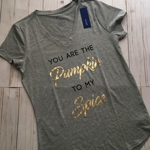 {Apt 9} Gray V Neck Tee Pumpkin Spice Monogram